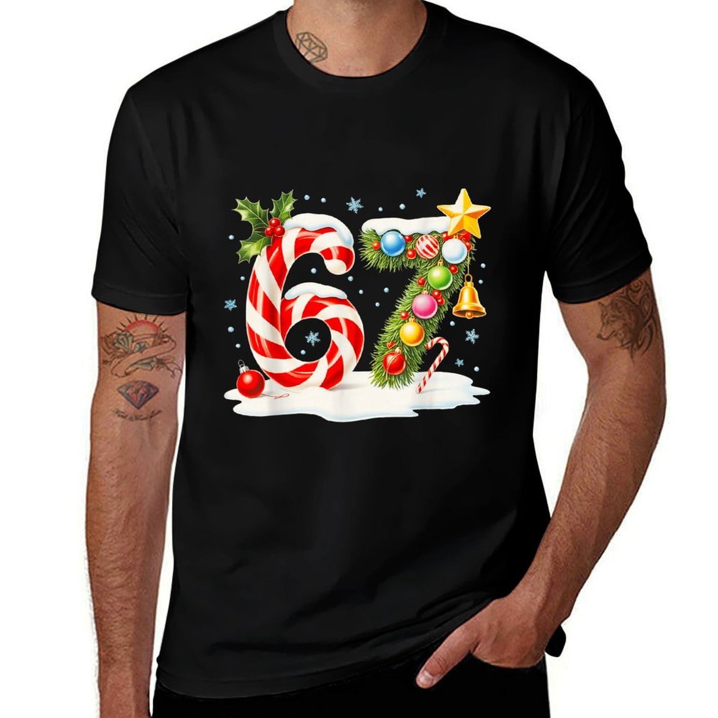 Funny Nice Naughty 6 7 Christmas 67 Meme Xmas Boys Girls  Durable T-Shirt