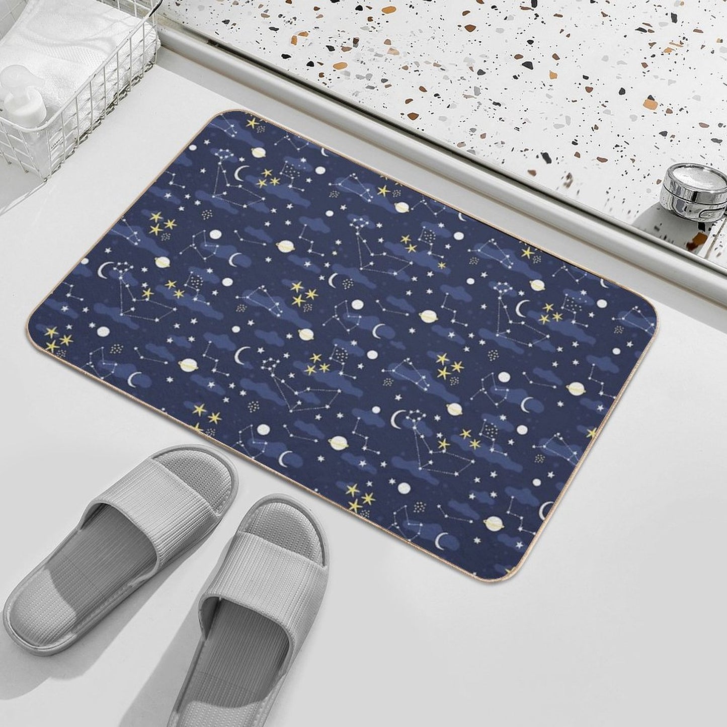 Galaxy - Cosmos, Moon And Stars. Astronomy Pattern. Cute Cartoon Universe Design. Durable Bath Mat