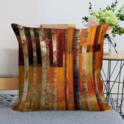 Abstract Forest Orange Stripes Linen Throw Pillow Cover