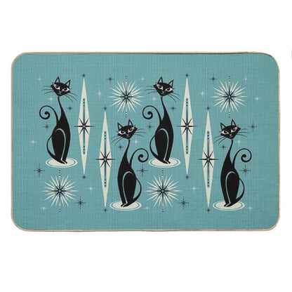 Mid Century Meow on Blue Bath Mat