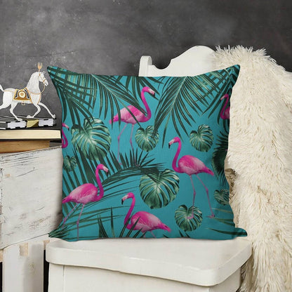 Tropical Flamingo Pattern #4 #tropical #decor #art Linen Throw Pillow Cover