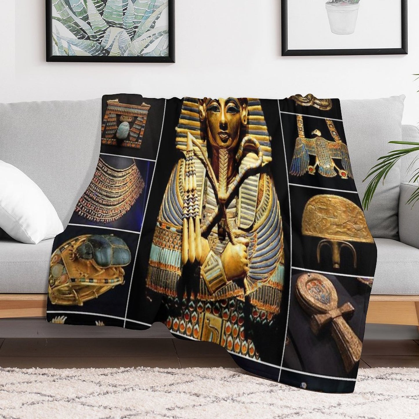 King Tutankhamun Artifacts Throw Blanket