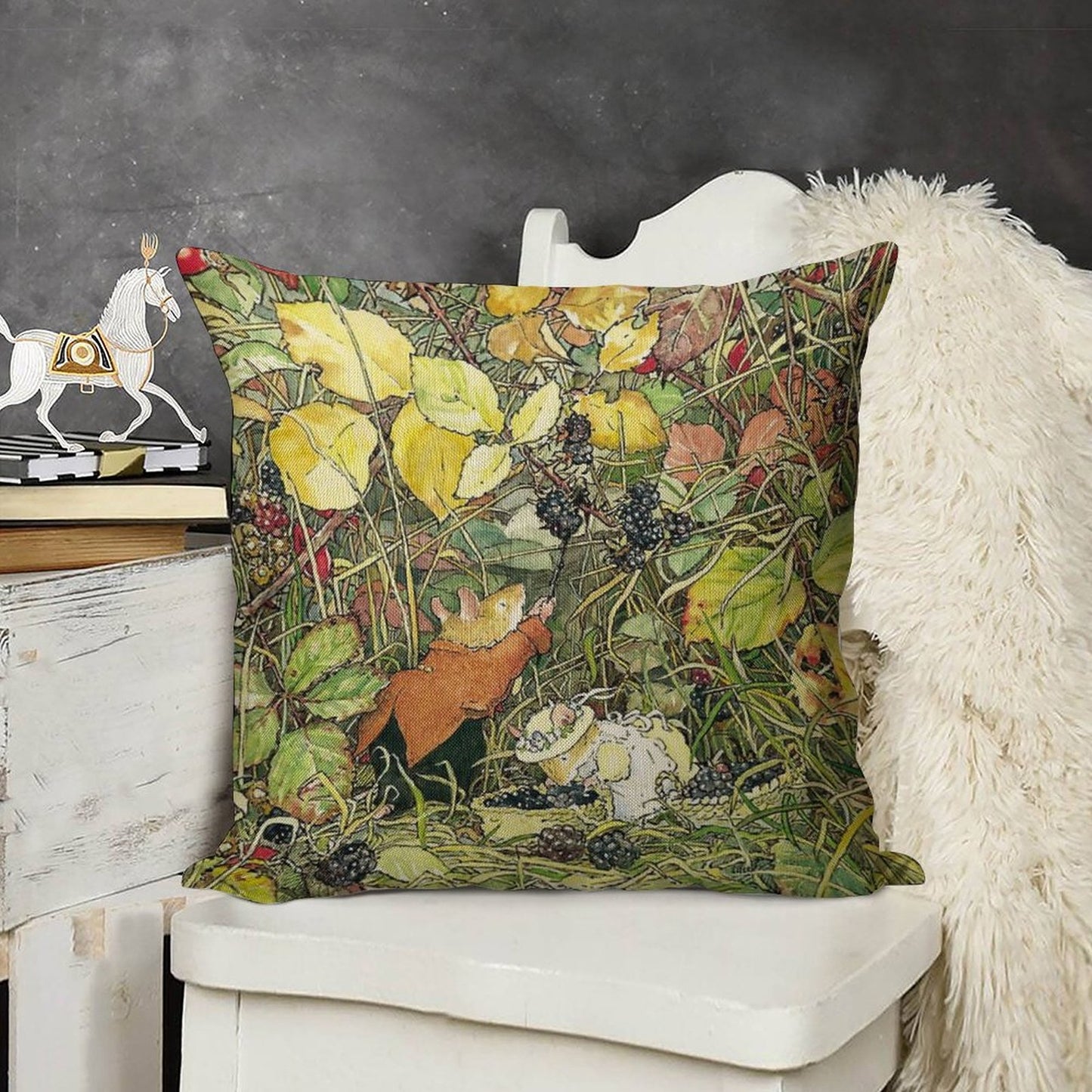 Blackberry Picking Linen Throw Pillow Cover