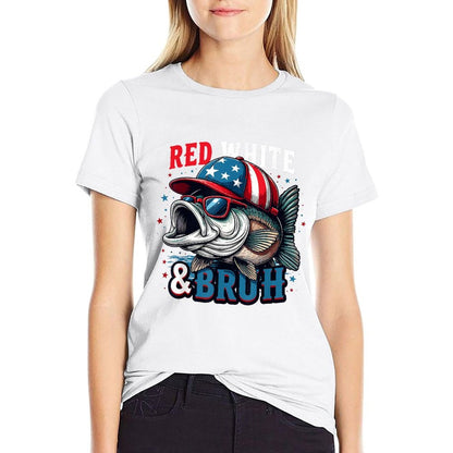 Patriotic Red White  Bruh America Fish Fishing 4th Of July  Trendy Pattern T-Shirt