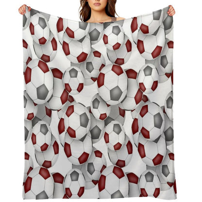 Maroon & Gray Soccer Balls Pattern Throw Blanket