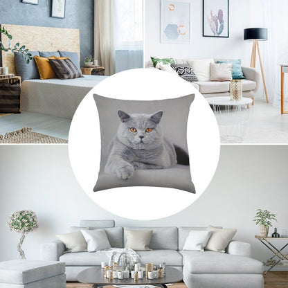 British Shorthair Cat Portrait Linen Throw Pillow Cover
