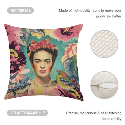 Frida Kahlo V Linen Throw Pillow Cover