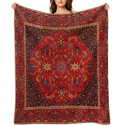 Red Persian Rug Throw Blanket