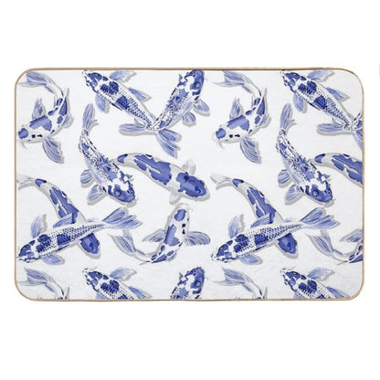 Blue And White Koi Fish Artwork – Zen Wall Decor for Home & Office Bath Mat