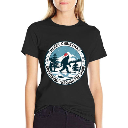 Merry Christmas Bigfoot Squatching Through The Snow Xmas  Rolled Sleeves T-Shirt