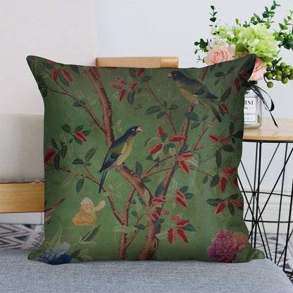 Green Dream Chinoiserie Linen Throw Pillow Cover