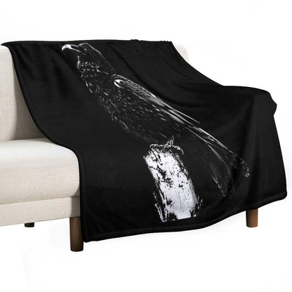 Raven #1 on Black Throw Blanket