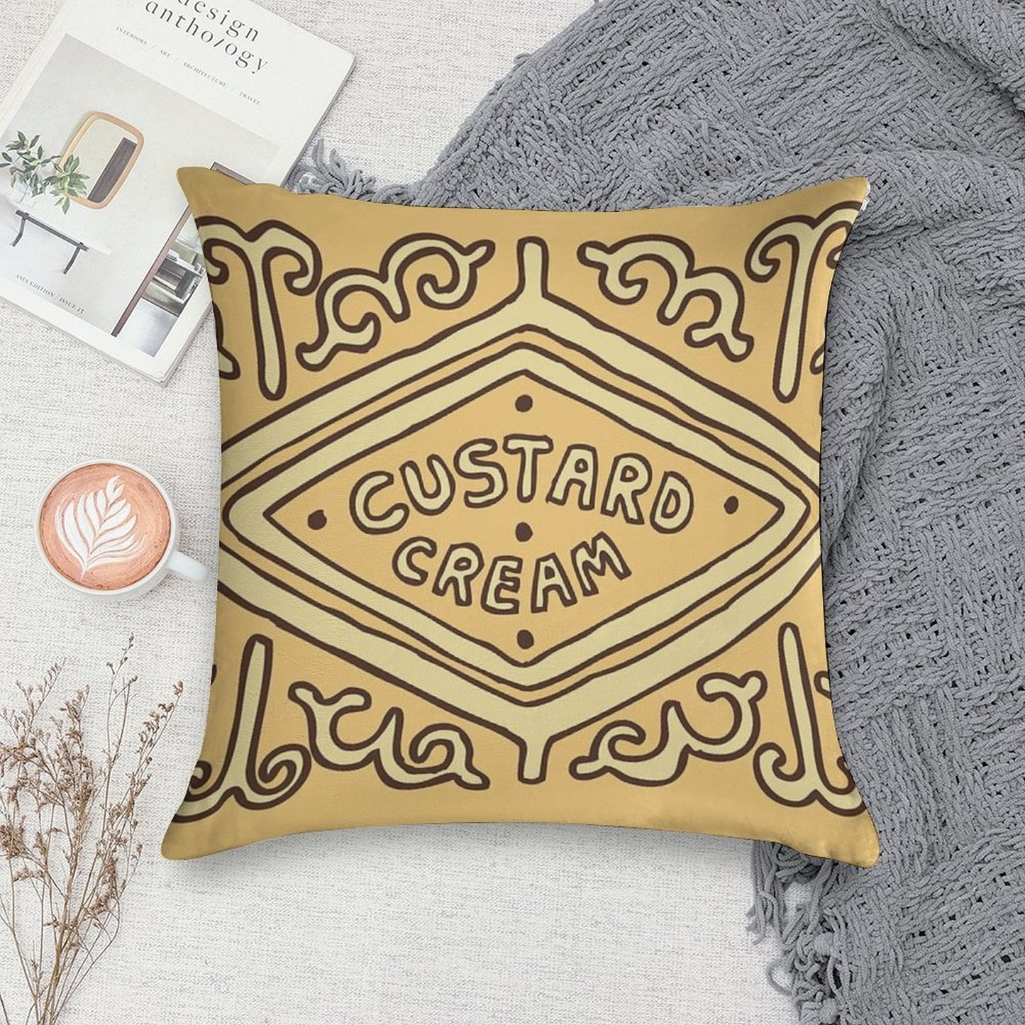 Custard Cream British Biscuit Soft Luxury Feel Throw Pillow