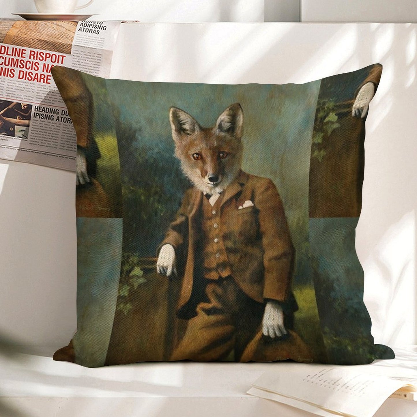 Young Master Fox Linen Throw Pillow Cover