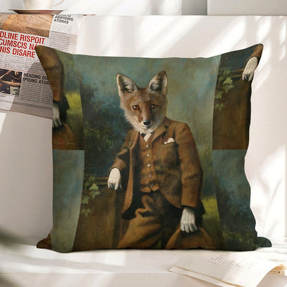 Young Master Fox Linen Throw Pillow Cover
