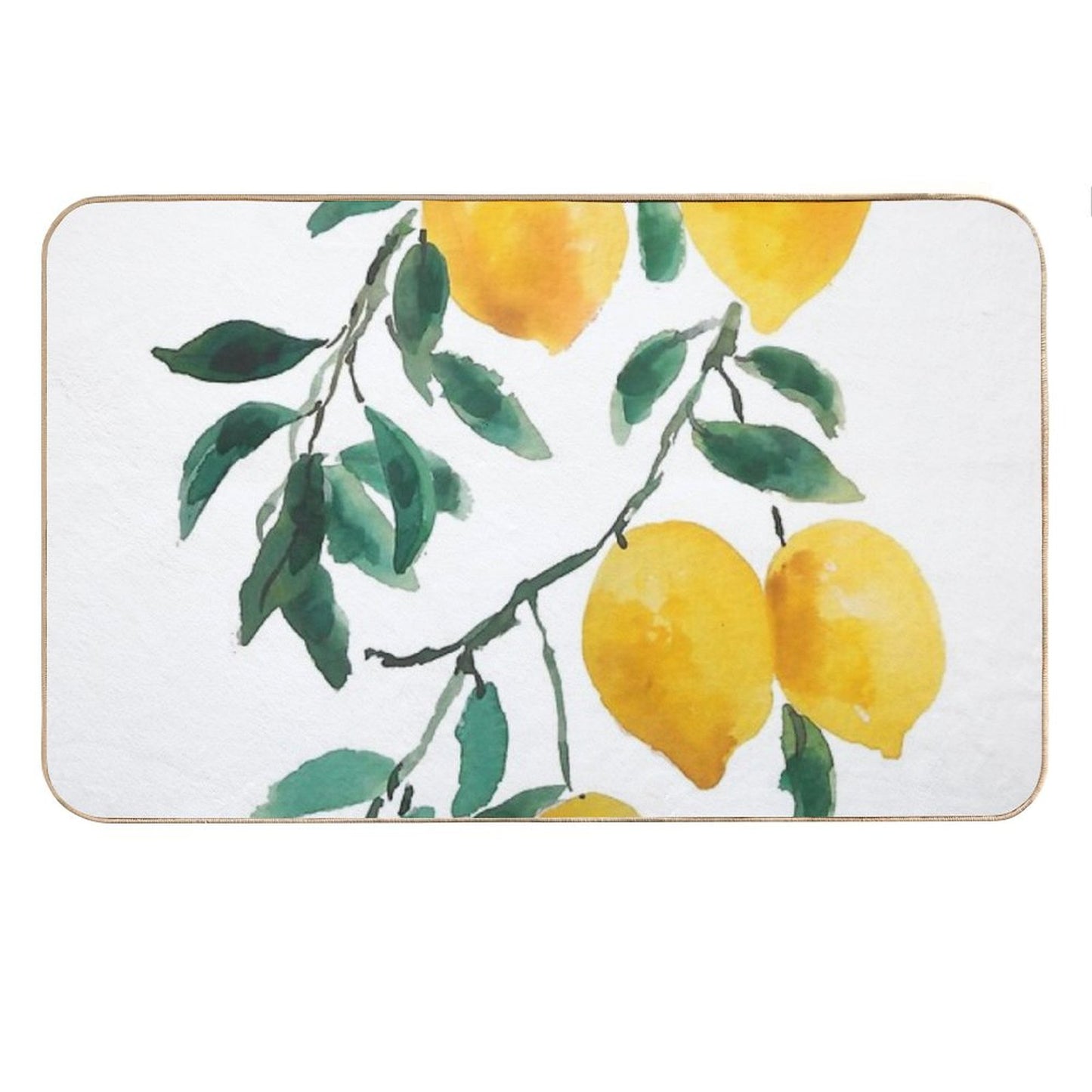 Hand Painted Yellow Lemon Watercolor Bath Mat