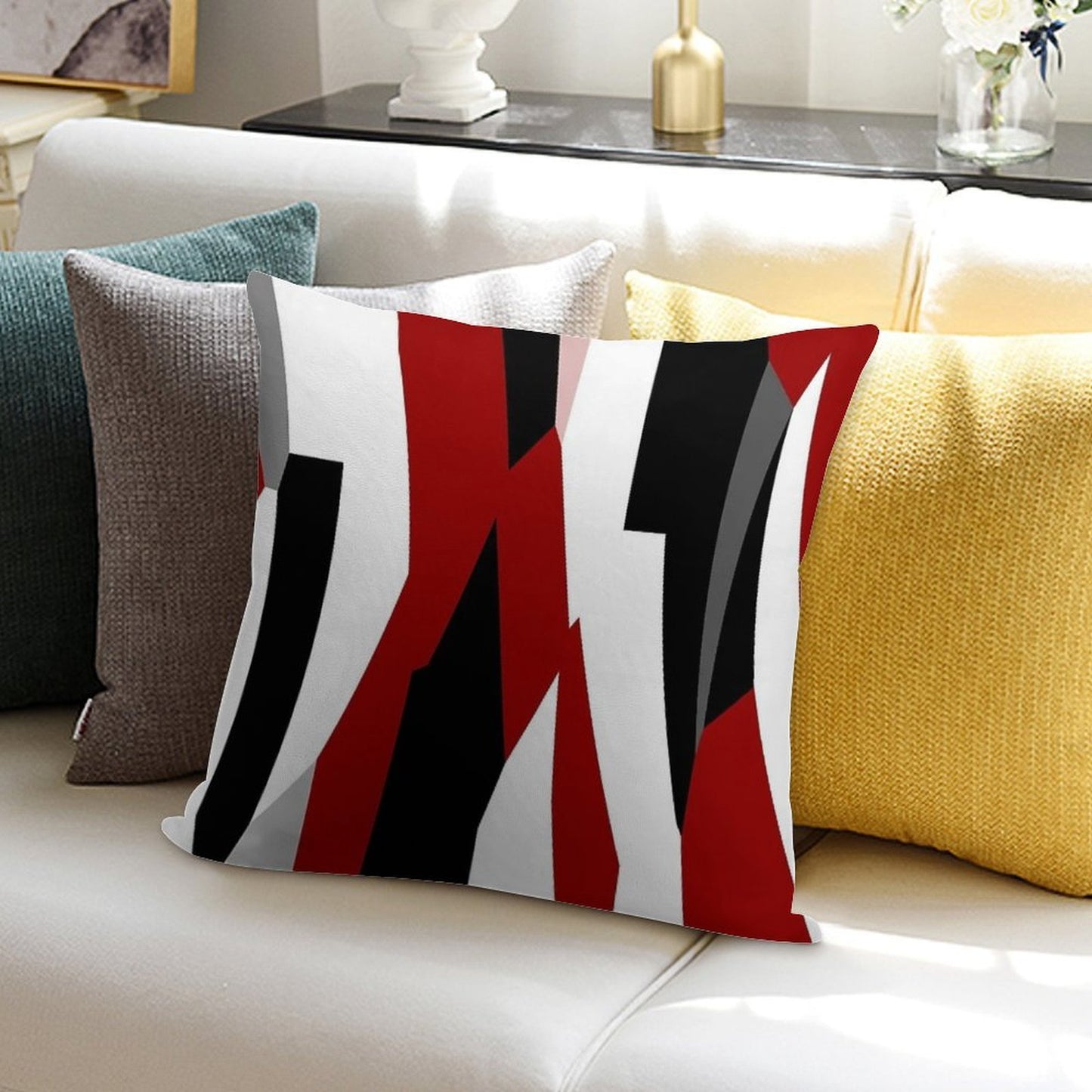 Red Black And White Abstract Soft Skin-Friendly Throw Pillow
