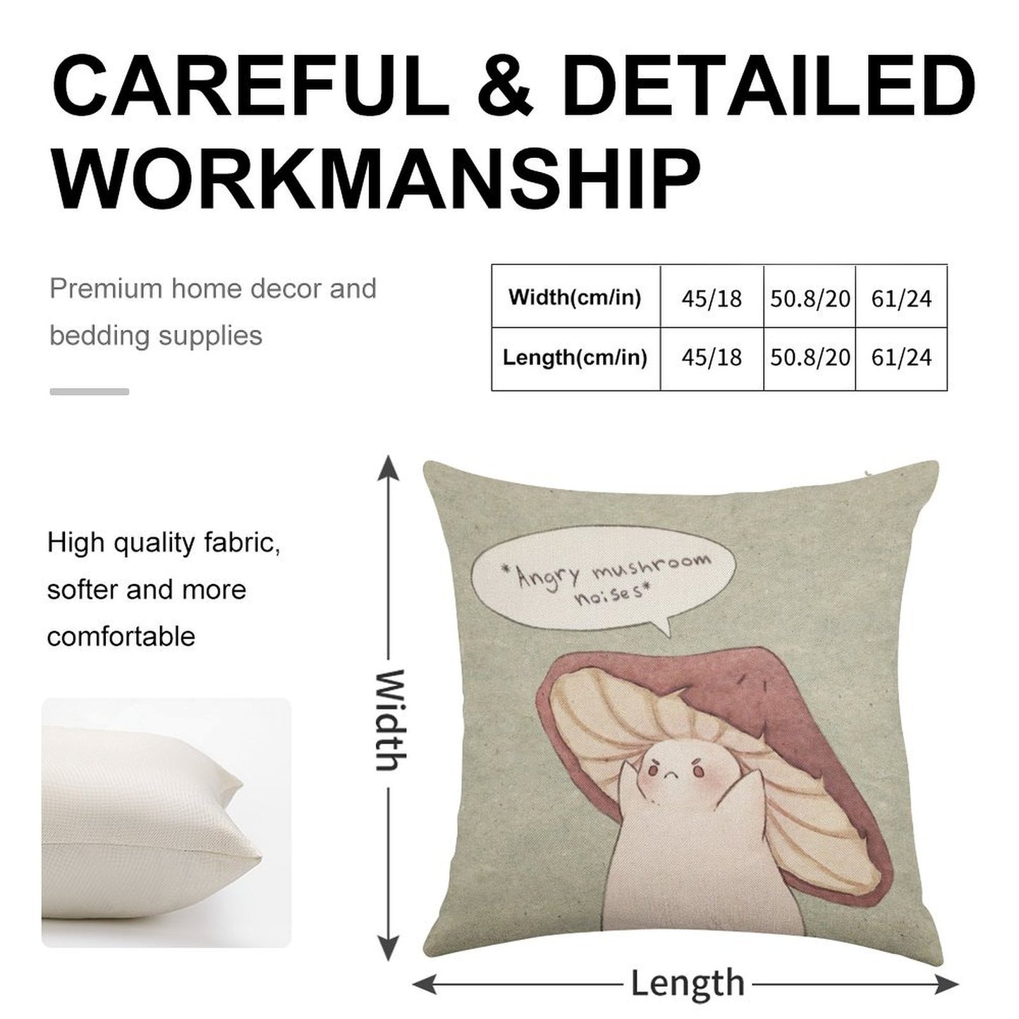 Grumpy Mushroom Linen Throw Pillow Cover