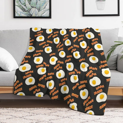 Breakfast With Bacon And Eggs Seamless Vector Pattern Dark Throw Blanket