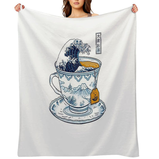 The Great Kanagawa Tea Throw Blanket
