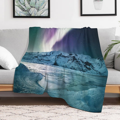 Aurora Borealis on Jokulsarlon - Iceland Throw Blanket