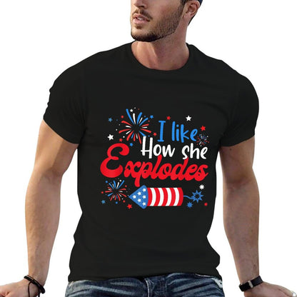 I Like How She Explodes Fireworks Funny Couple 4th Of July  Heathered Texture T-Shirt