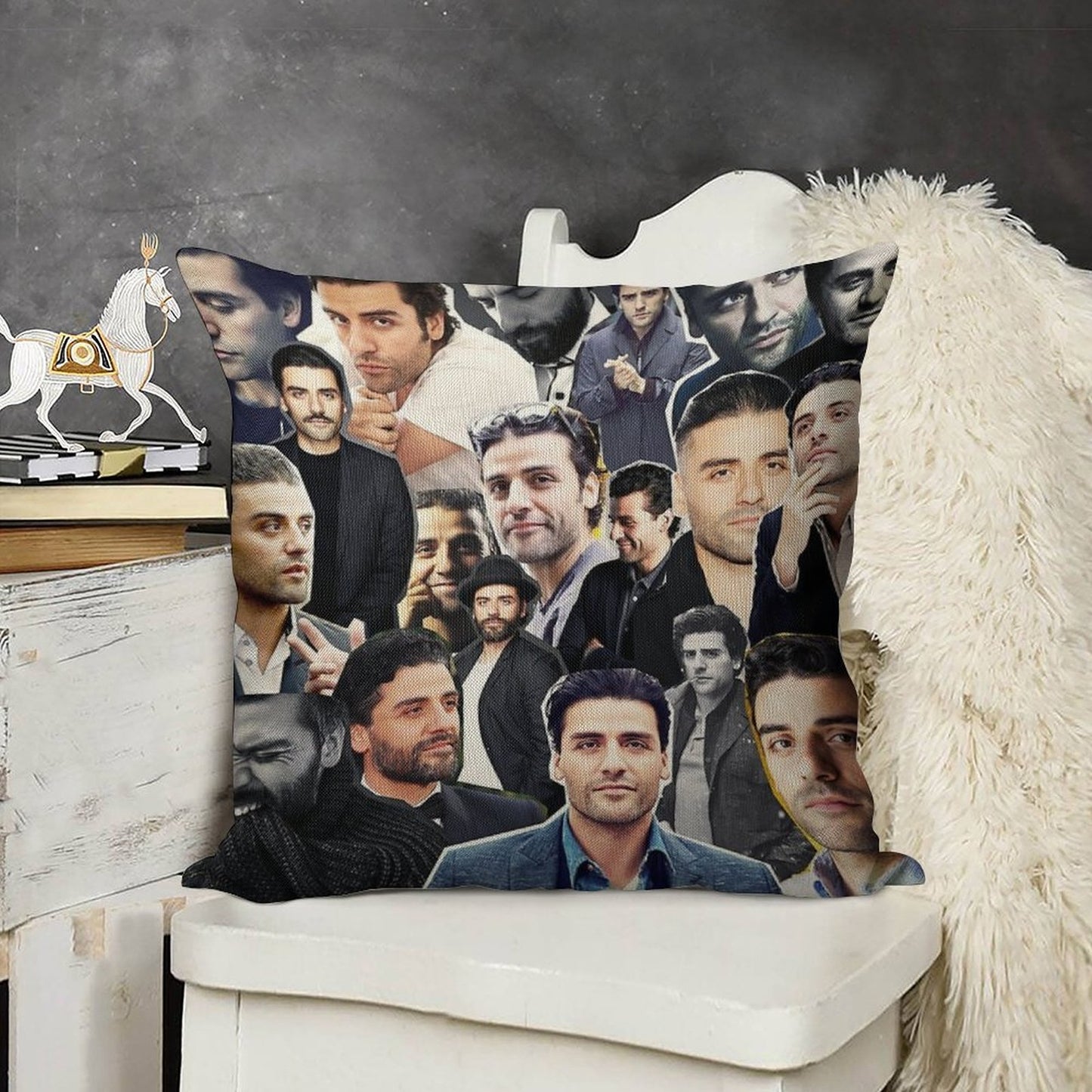 Oscar Isaac Collage Linen Throw Pillow Cover