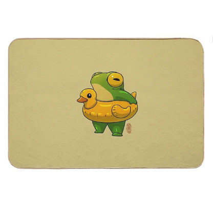 Cute Summer Time Ducky Frog Swimming Pool Floatie Artwork Asian Style Bath Mat