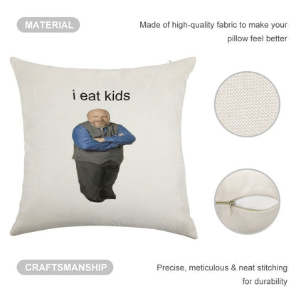 Bertram Eats Kids Linen Throw Pillow Cover