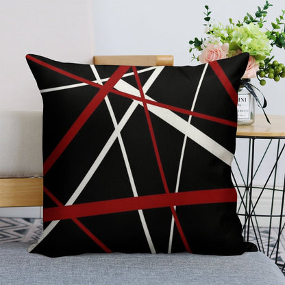 Red And White Strips Against A Black Background Linen Throw Pillow Cover