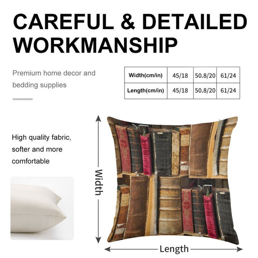 Bookworm Vintage Books in Bookshelf Linen Throw Pillow Cover