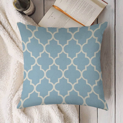 Moroccan Quatrefoil, Light Blue And White Linen Throw Pillow Cover