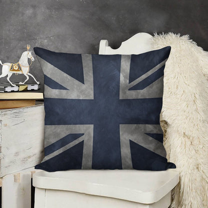 Blue Distressed Union Jack Linen Throw Pillow Cover