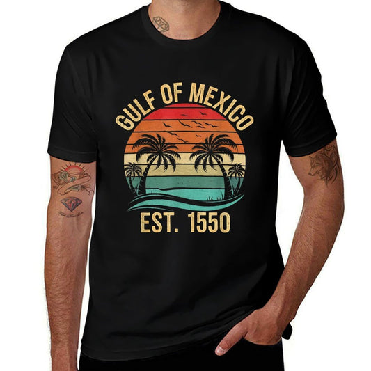Gulf of Mexico Women Est 1550 Retro Vintage Beach  Ribbed Collar T-Shirt