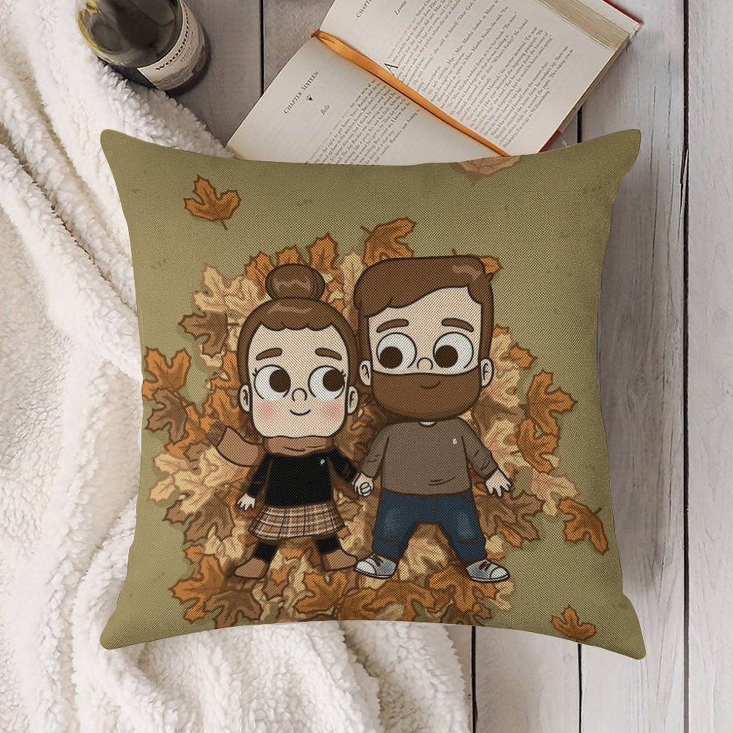 Fall Phone Home - Pibubear Linen Throw Pillow Cover