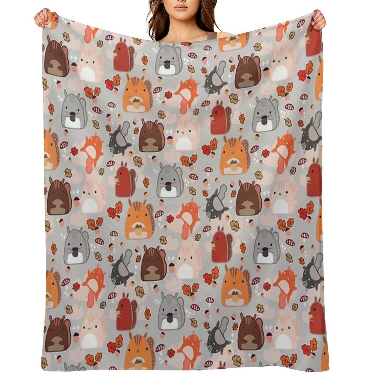 Kawaii Squirrels Throw Blanket