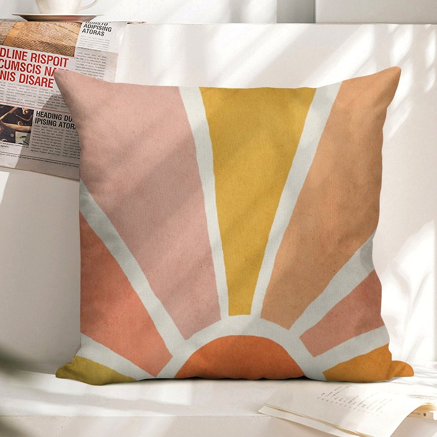 Sun, Abstract, Mid Century Modern Kids Wall Art, Nursery Room Linen Throw Pillow Cover
