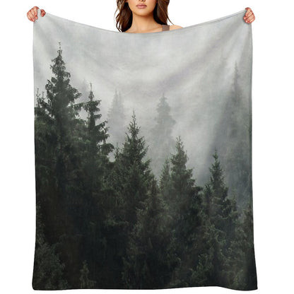 Waiting For  Misty Foggy Fairytale Forest With Cascadia Trees Covered In Magic Fog Throw Blanket