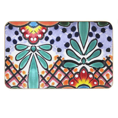 Colorful Talavera, Orange Accent, Mexican Tile Design Bath Mat