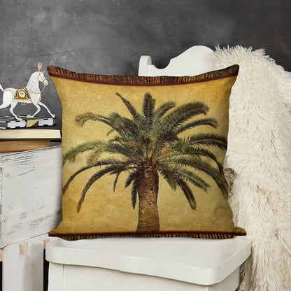 Tropical Retro Palm Tree Vintage Hawaiian Palms Linen Throw Pillow Cover