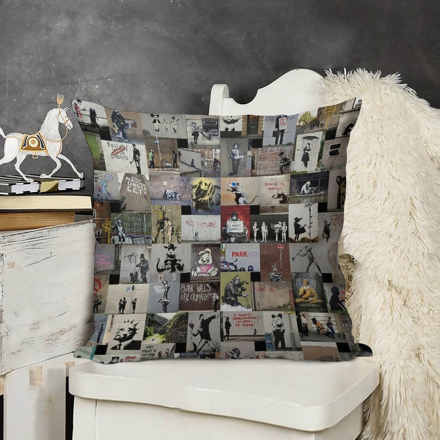 Banksy Linen Throw Pillow Cover