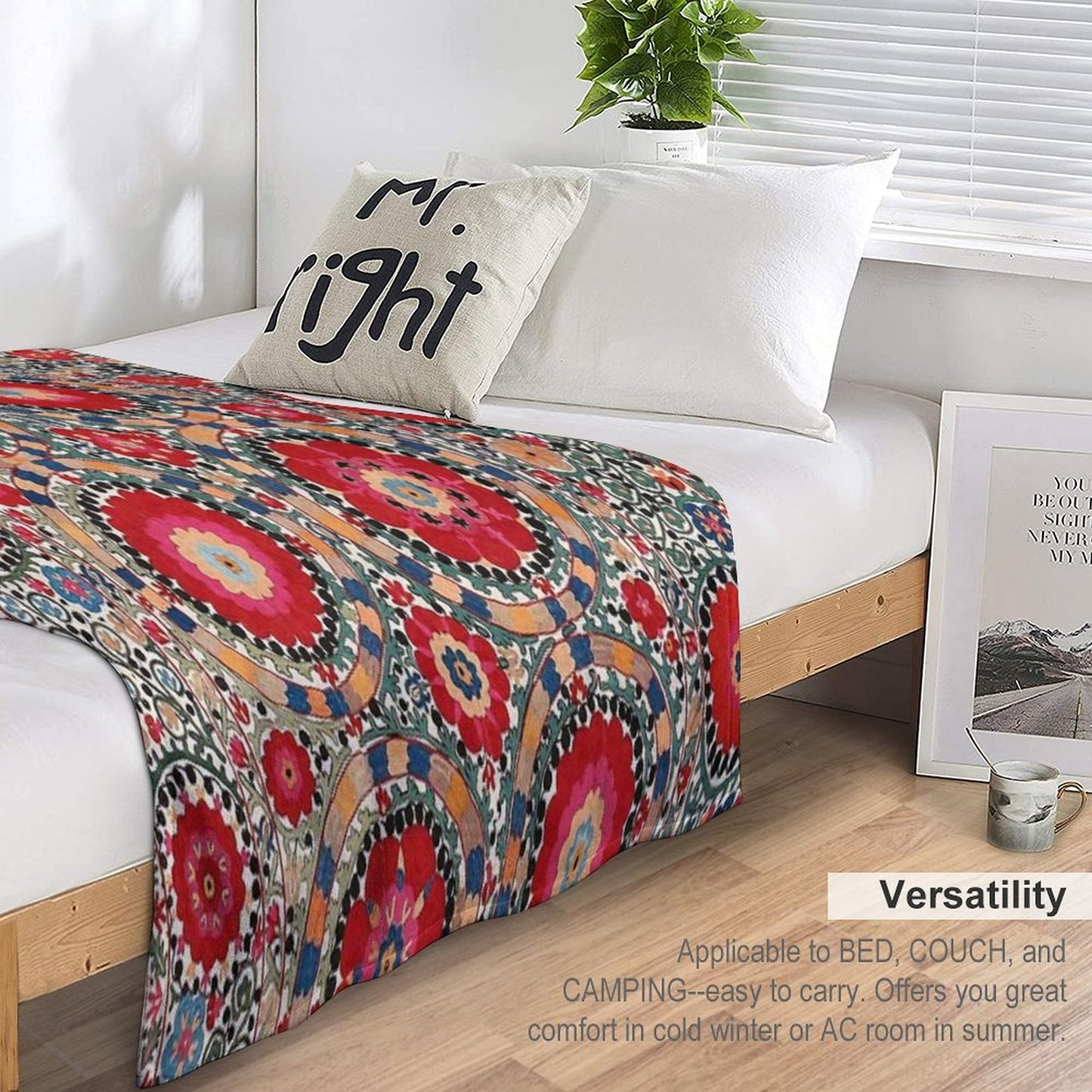 Karabag Suzani Uzbekistan Embroidery Print Throw Blanket