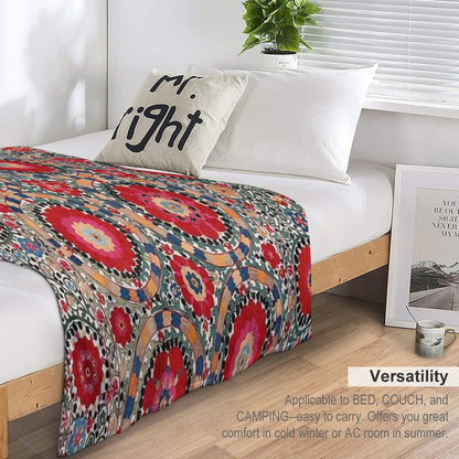 Karabag Suzani Uzbekistan Embroidery Print Throw Blanket