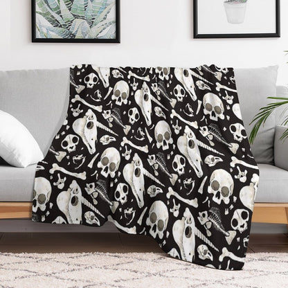 Black Skulls And Bones - Wunderkammer Throw Blanket