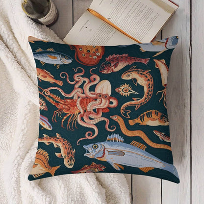 Pompeii Marine Mosaic Linen Throw Pillow Cover