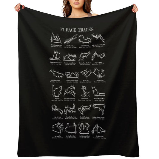 F-1 Race Tracks  Vertical (White Stencil - No Background) Throw Blanket