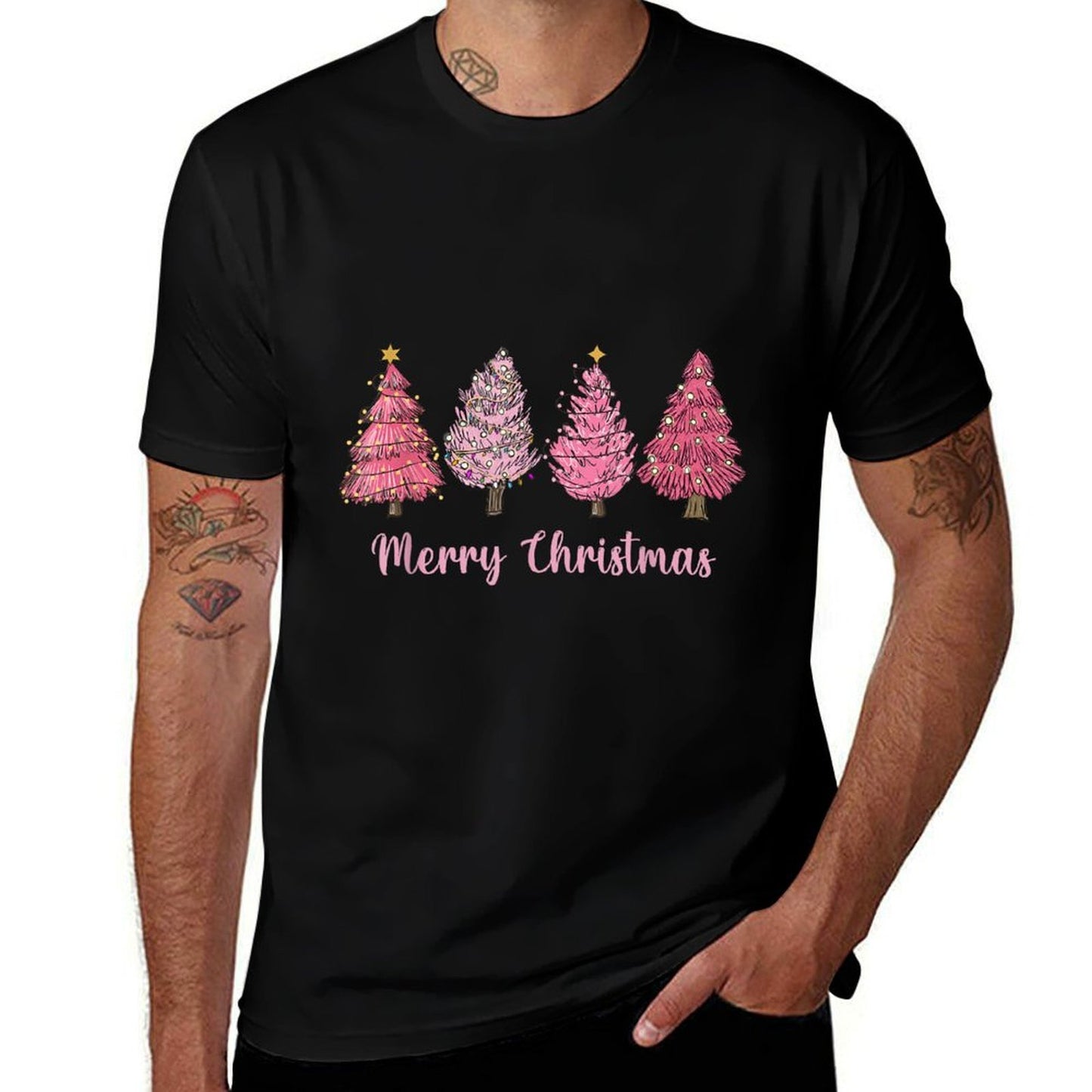 Merry And Bright Pink Christmas Tree Pink Christmas Tree  Slim-fit Cut T-Shirt