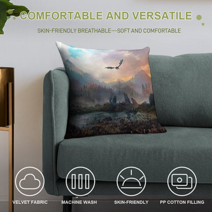 Dragon Mountain Soft Hidden Zipper Throw Pillow