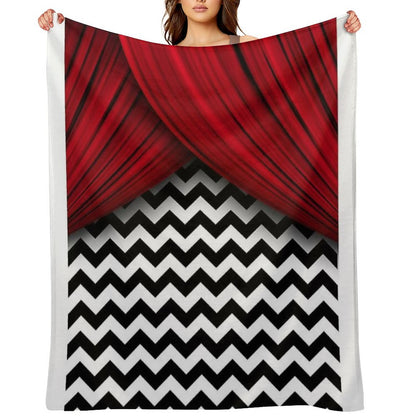 Twin Peaks Red Curtains Black And White Chevron Throw Blanket