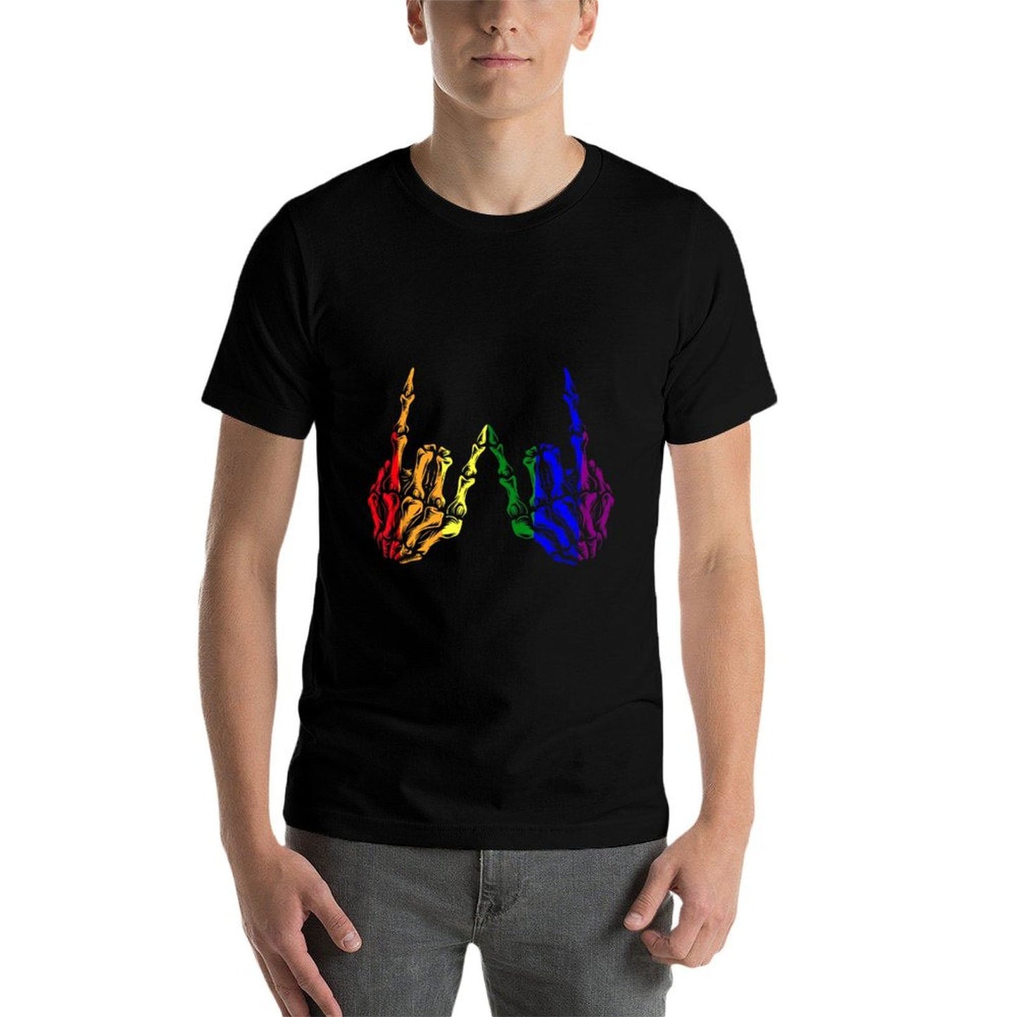 Skeleton Rock Hand LGBT-Q Cool Rainbow Gay Pride Ally  Summer-ready Fabric T-Shirt